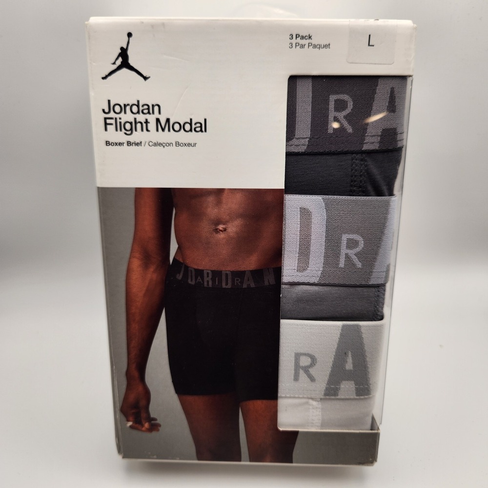 Nike Jordan Flight Modal Boxer Briefs 3 Pack Mens Large Particle Gray Black NIB